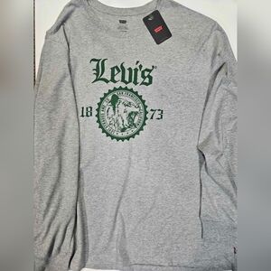 Levi's T-Shirt‎ Mens 3XL Grey Green Graphic Logo Casual Long Sleeve Casual Tee